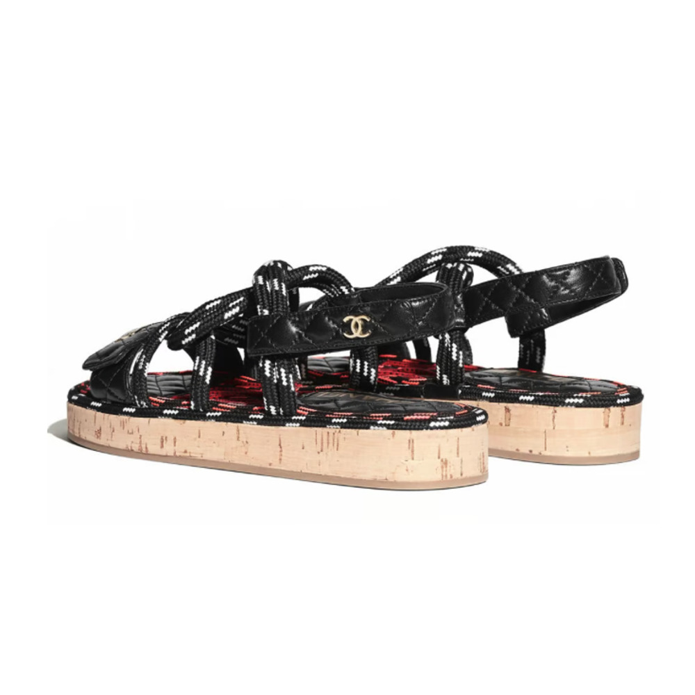 Chanel 20S White Black Cord Rope Quilted CC Logo Mule Slide Strap Sandal Flat 36 - Picture 2 of 12